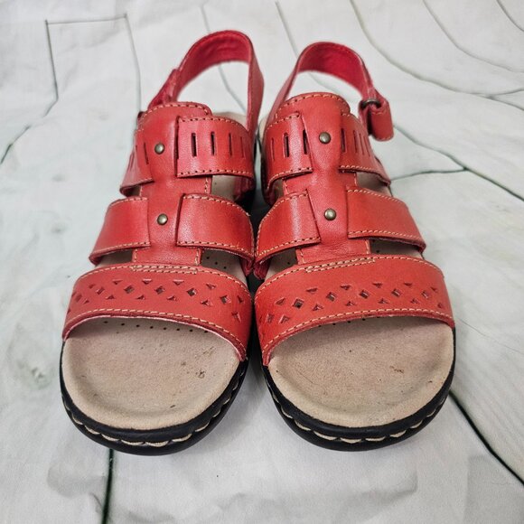 CLARKS Collection Ultimate Comfort Lexi Qwin Cutout Leather Sandals~Size 6.5 - Picture 3 of 7